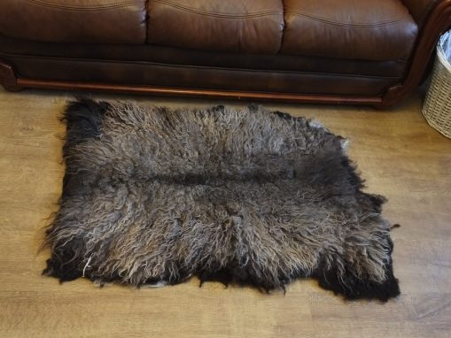 black striped hebridean sheep fleece rug